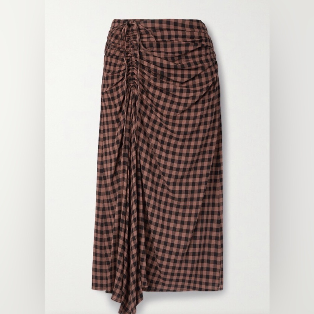 ALC Orly Ruched Checked Crepe Midi Skirt